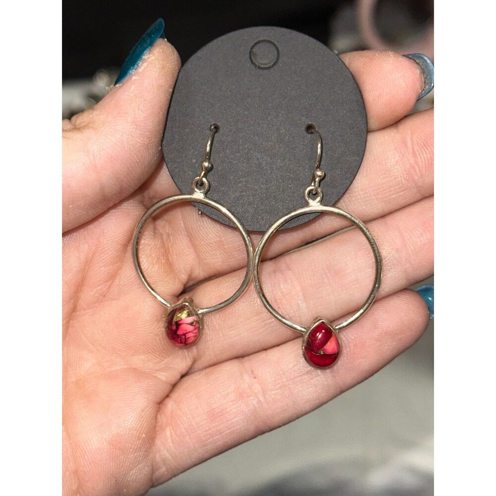 Red Rose Dahlia .925 Sterling Silver Earrings